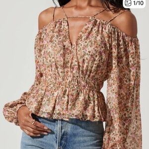 Astr Floral Cutout Peplum Blouse